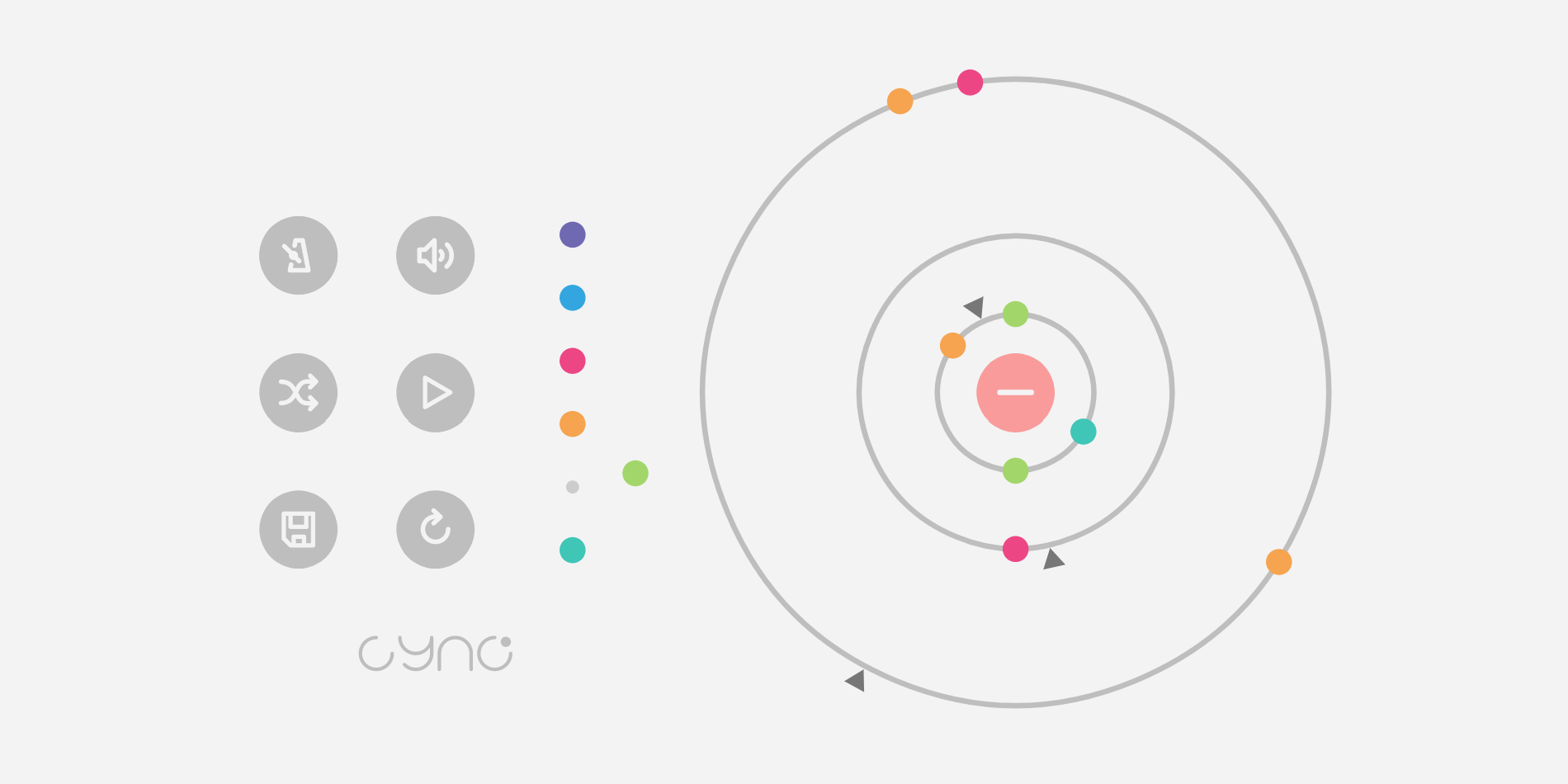 web app UI consisting of buttons and orbits with dots