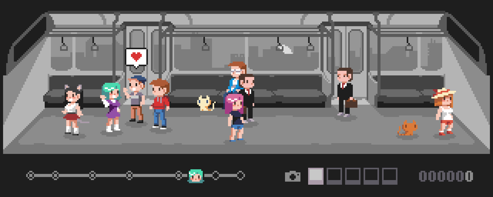 friendly game characters on a train