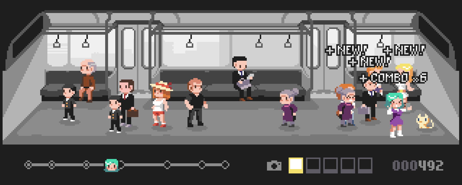 game character takes a selfie with strangers