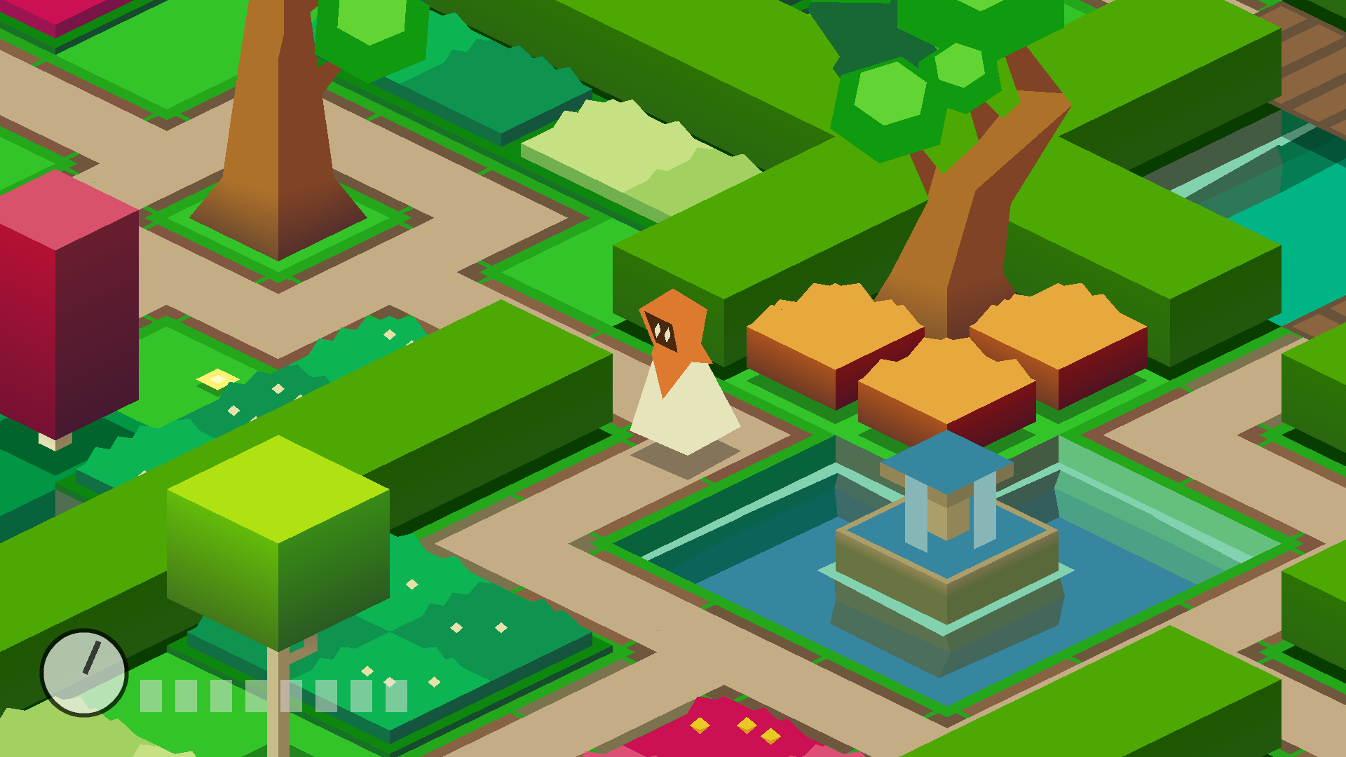 low-poly game set in a colorful garden