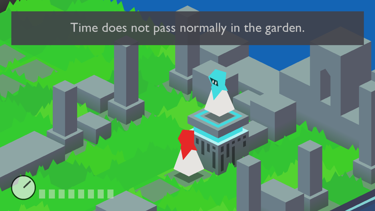 low-poly game set in grassy ruins
